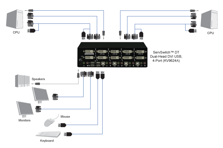 DT Dual-Head DVI KVM Switch, 4-port Diagramma applicativo